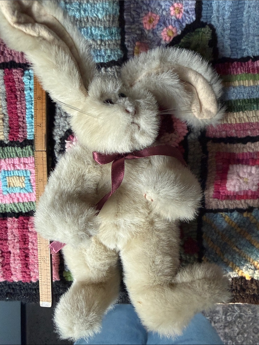 Cream Plush Bunny with Mauve Ribbon